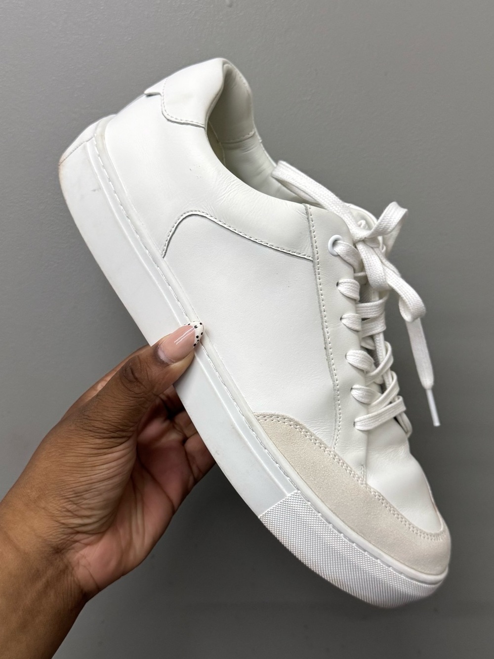 Reiss White Finton Bonded-Leather Low-Top Trainers Mens Size 10